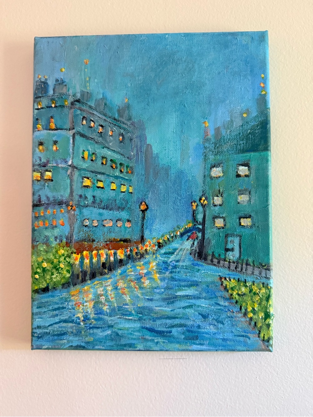 Turquoise Blue City Nightscape Canvas Wall Art - Unbranded